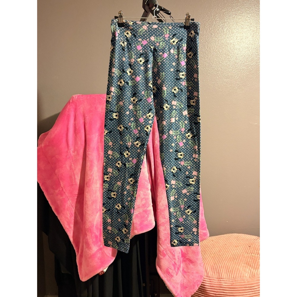 LulaRoe Blue Leggings with Pink Polka Dots and Minnie Mouse One Size (S/M)